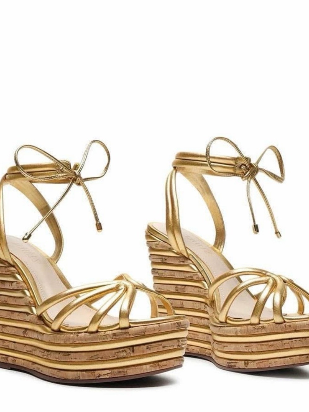 NEW Schutz Gold Wedge Sandals with Ankle Tie
